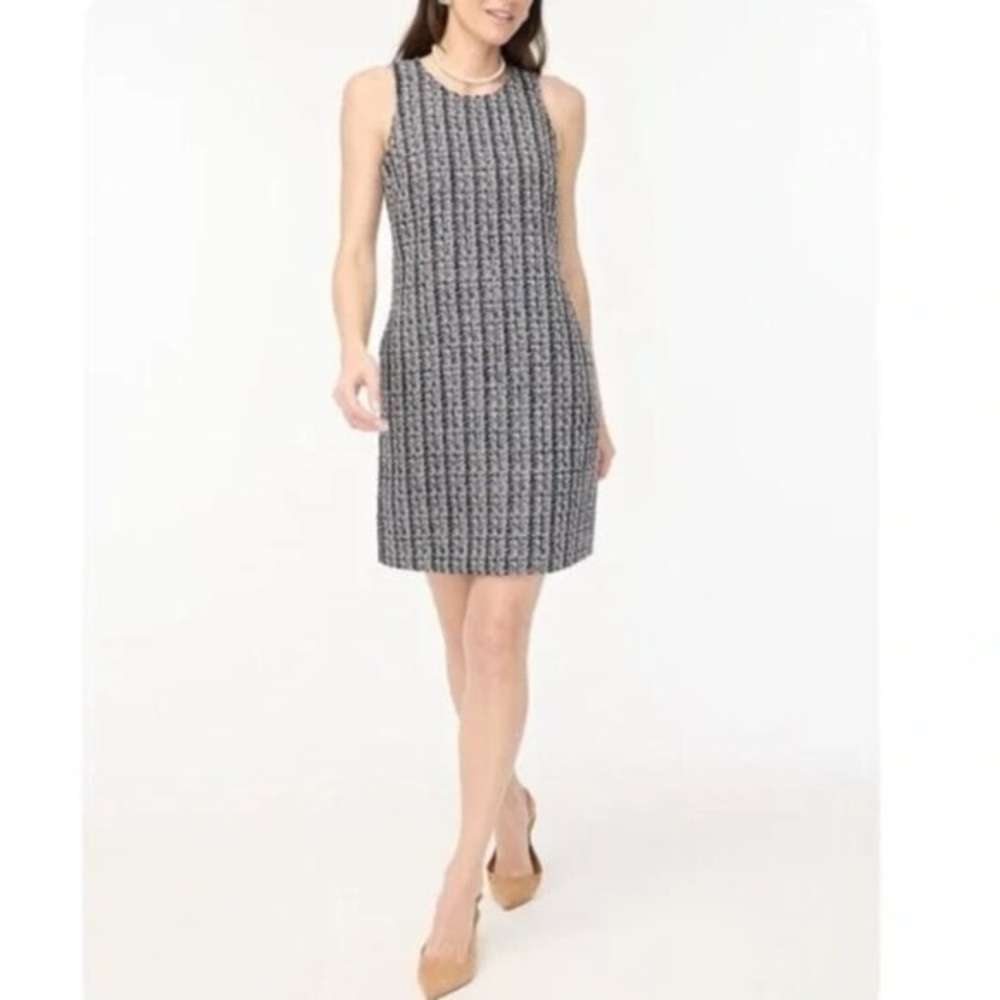 J. Crew Tweed Shift Dress NWOT Career Corpcore Look Size 2 Navy Black Gold - Picture 3 of 6